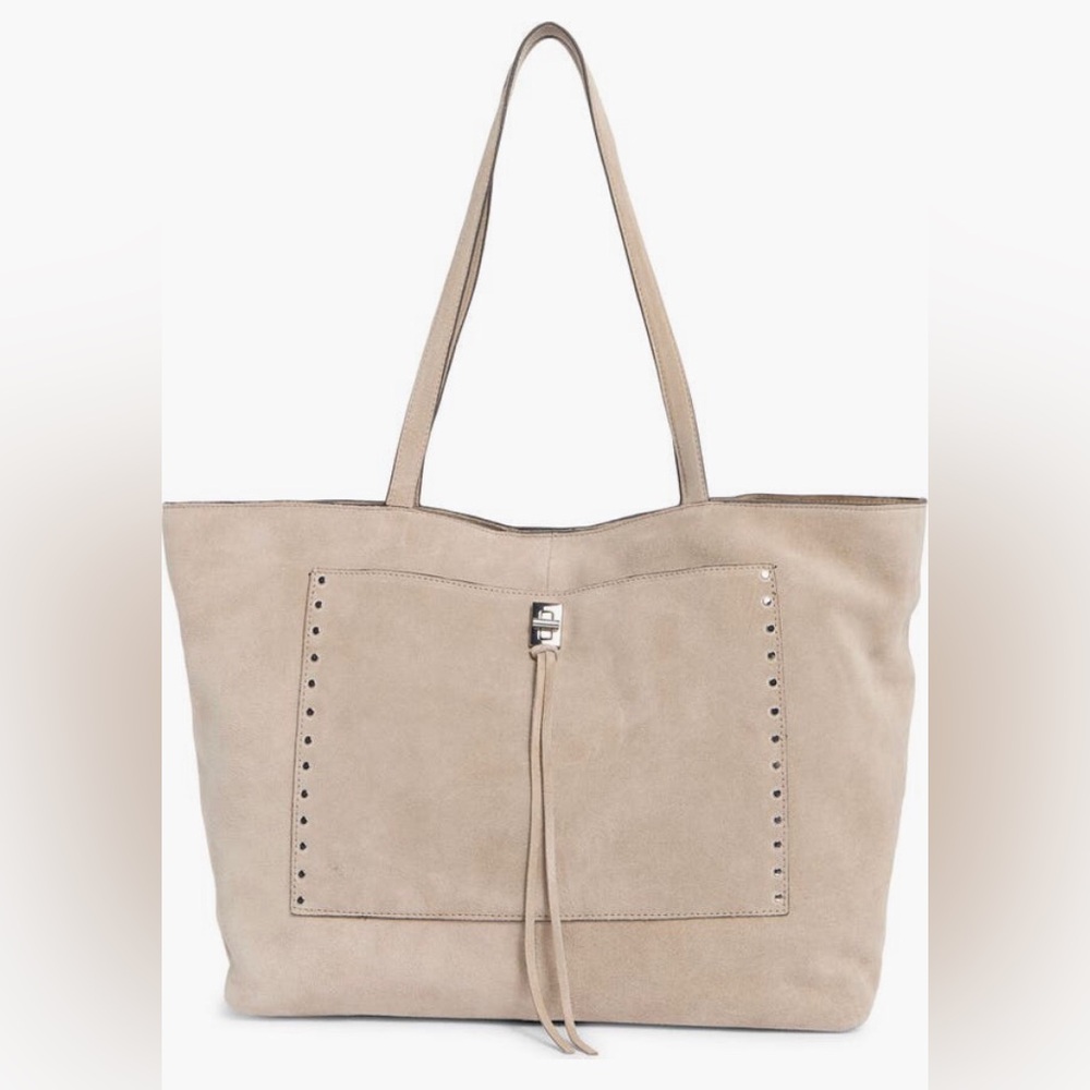 NWT $378 Rebecca Minkoff Darren Pocket Suede Tote w/ Studded Hardware - Truffle!